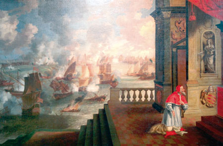 De H. Pius V krijgt in Rome het visioen van de overwinning het van Lepanto. De H. Pius V krijgt in Rome het visioen van de overwinning het van Lepanto.