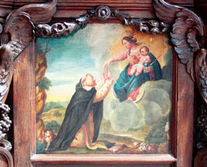 De H. Dominicus ontvangt van Onze-Lieve-Vrouw de rozenkrans. De H. Dominicus ontvangt van Onze-Lieve-Vrouw de rozenkrans.