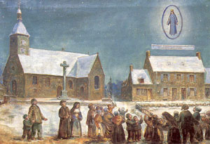 La maison Guidecoq et l'église de Pontmain. La maison Guidecoq et l'église de Pontmain.