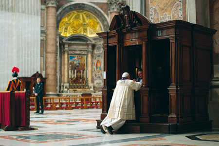 Pope Francis is preaching by example to the faithful by going to confession.