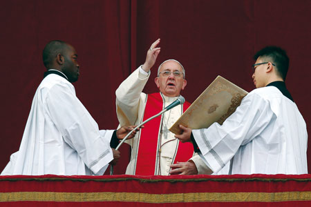 The Urbi and orbi blessing, at Easter, April 20, 2014.