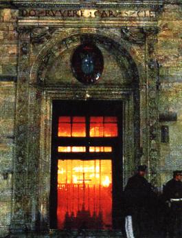 The Sainte Chapelle of the Holy Shroud in flames